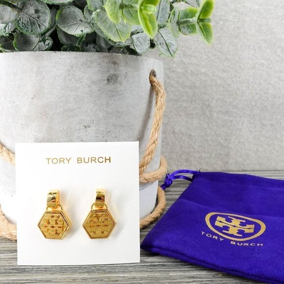 Tory Burch Mother of Pearl Geo Drop Earrings Gold OS - Picture 3 of 12